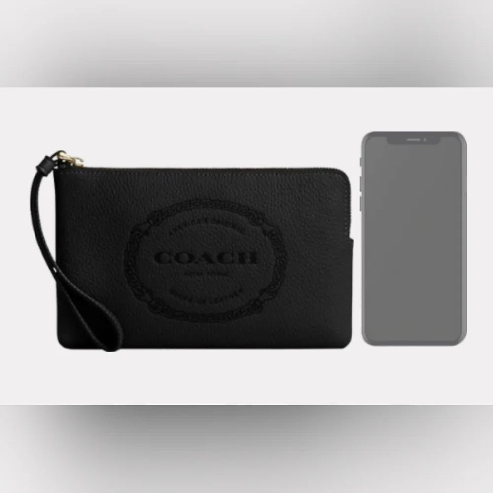 🖤 COACH Large Corner Zip Wristlet Classic COACH Heritage Design Black LAST ONE - Picture 4 of 5